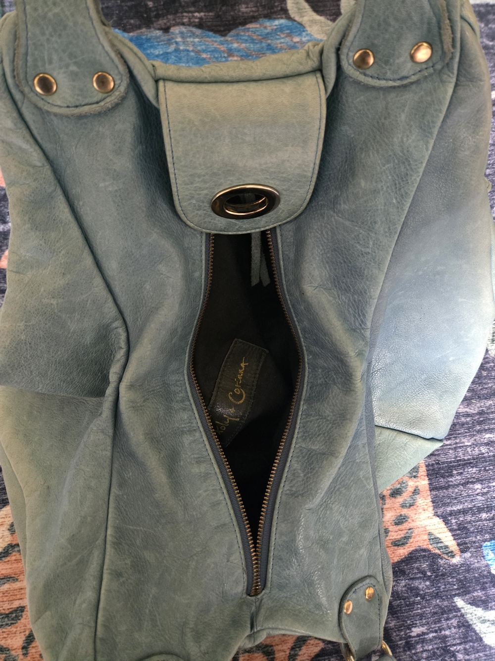 Vintage Y2K Foley + Corinna Teal Green Leather Hobo Shoulder RE Balenciaga City - Picture 9 of 17